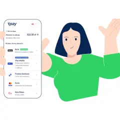 Wybierasz formę płatności na tpay. Dostępne opcje to BLIK, Visa Mobile, przelew bankowy, karta i raty.