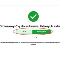 Zielony znaczek z haczykiem, przycisk "HOT Skopiuj kod" i tekst informacyjny.