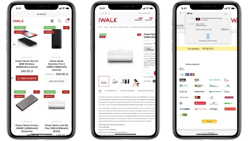 Jak płacić Apple Pay? Na ekranie telefonu widać potwierdzenie płatności za power bank Link Me Plus 3300mAh.