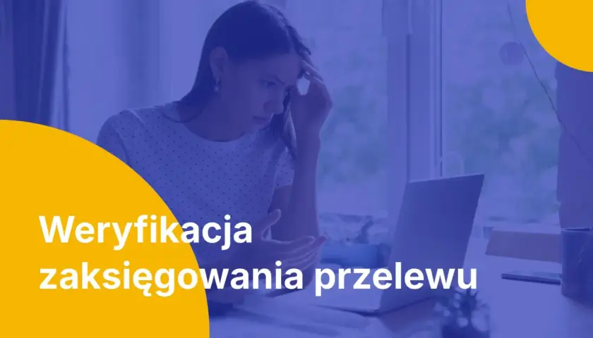 Zmartwiona kobieta przy laptopie. Jak sprawdzić czy przelew doszedł? Weryfikacja zaksięgowania przelewu.