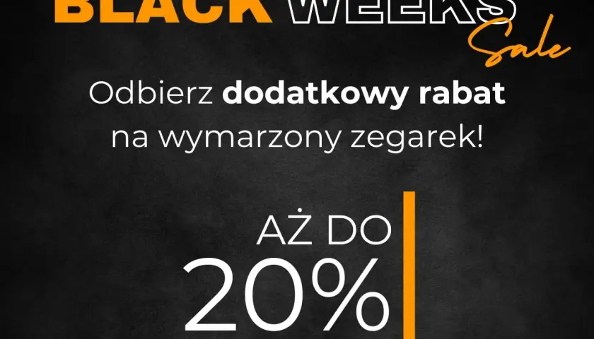 Black Weeks Sale! Odbierz dodatkowy rabat na wymarzony zegarek. Kod rabatowy na zegarek net czeka!