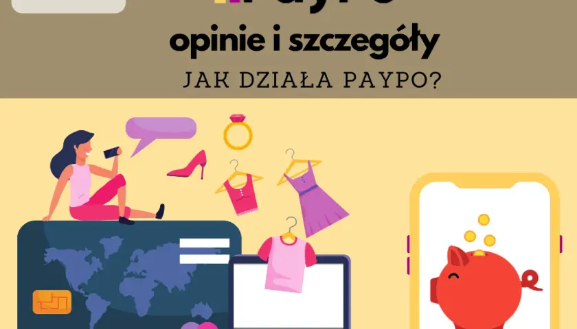 Kobieta z telefonem siedzi na karcie kredytowej, obok ubrania i pierścionek. PayPo to płatność odroczona, która ułatwia zakupy.