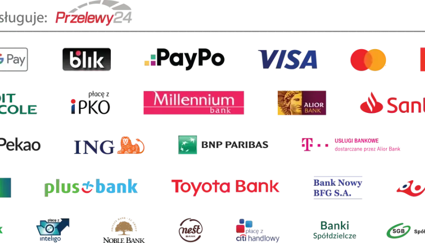 Logo Maxi Zoo obsługuje płatności PayPo, Visa, Mastercard, mBank, Santander, Blik i inne.