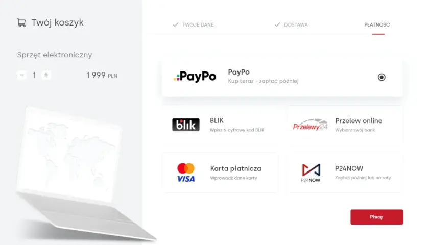 Wybierz PayPo, Przelewy24 lub inną metodę płatności za sprzęt elektroniczny.