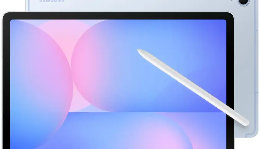 Samsung tablet z rysikiem, idealny jako jaki tablet do oglądania filmów. Jasnoniebieski kolor, duży ekran.
