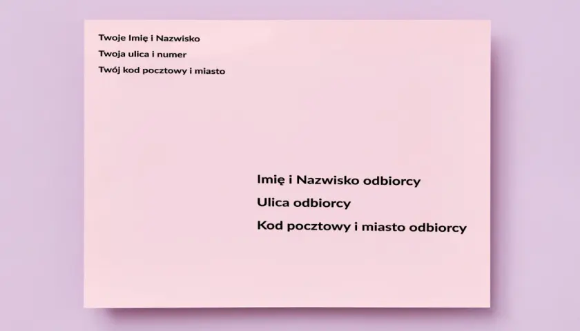 Dane nadawcy i odbiorcy: imię, nazwisko, adres, kod pocztowy i miasto.