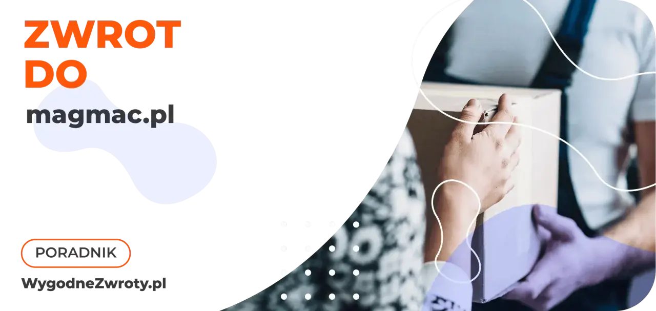 Zwrot do magmac.pl. Poradnik WygodneZwroty.pl. Dwie osoby przekazują sobie paczkę.