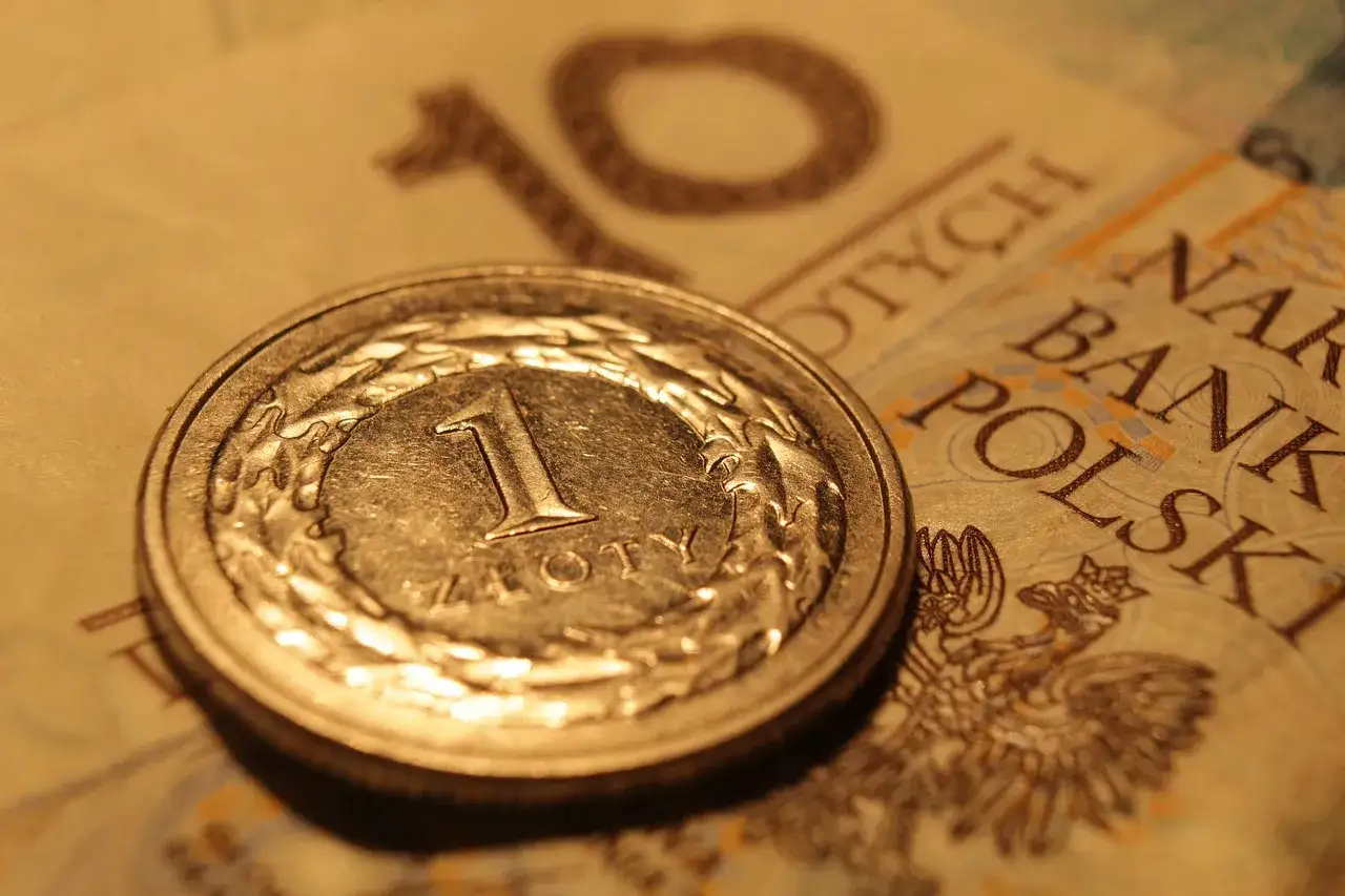 Moneta 1 złoty na tle banknotu 10 zł. Zastanawiasz się, czy Klarna sprawdza BIK?